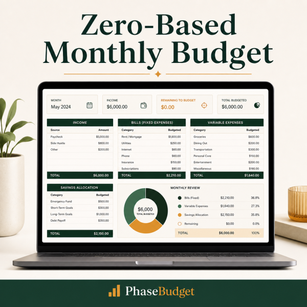 Zero-Based Monthly Budget Spreadsheet